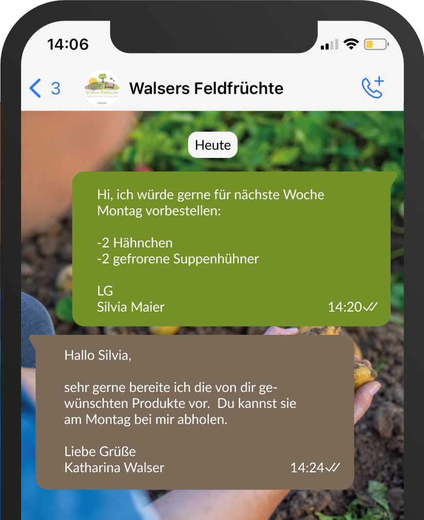 Whatsapp, Vorbestellung, Hofladen, Walsers, Feldfrüchte, Theißing,